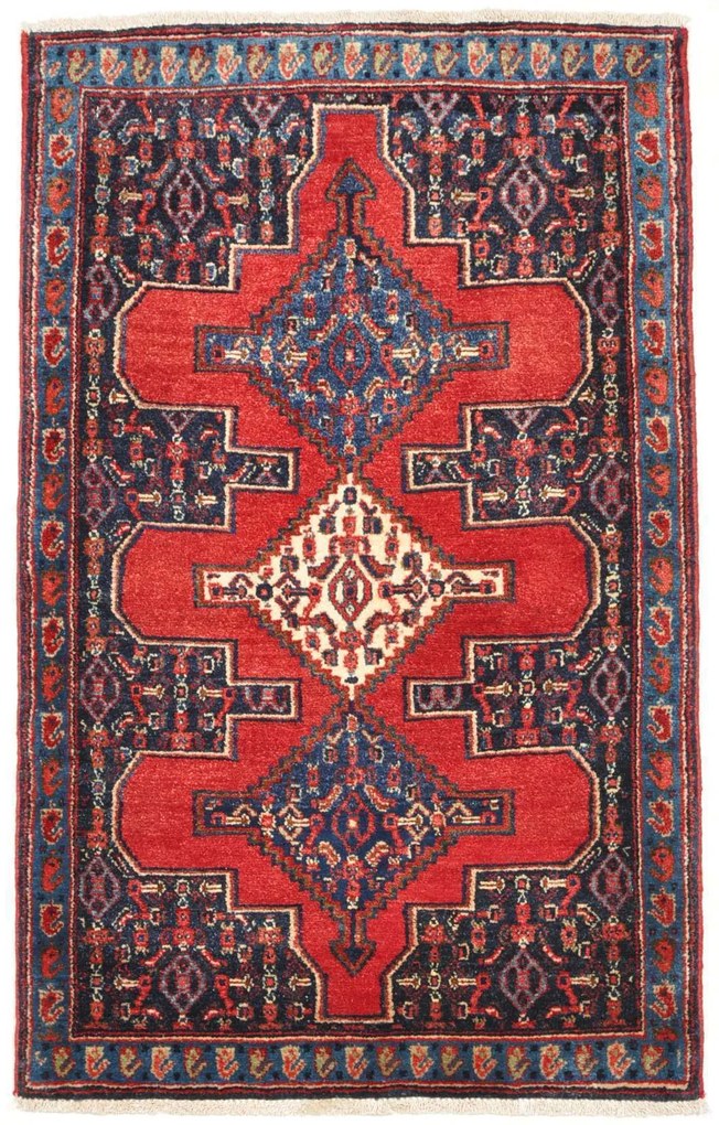 Sanandaj Tappeto 70 x 110 Rosso (Iran) Annodato A Mano