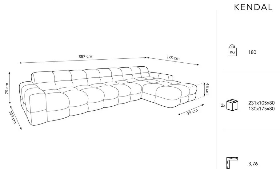 Divano angolare in velluto blu scuro (angolo destro) Kendal - Micadoni Home