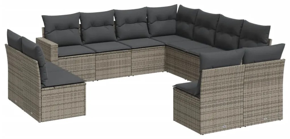 Set Divani da Giardino 11 pz con Cuscini in Polyrattan Grigio