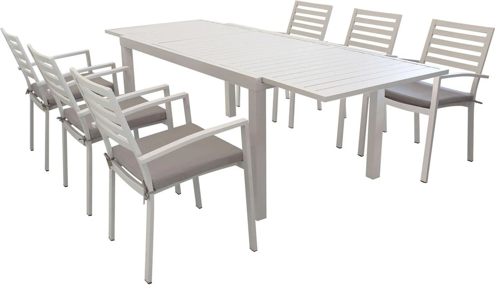 DEXTER - set tavolo in alluminio cm 160/240 x 90 x 75 h con 6 poltrone Dexter