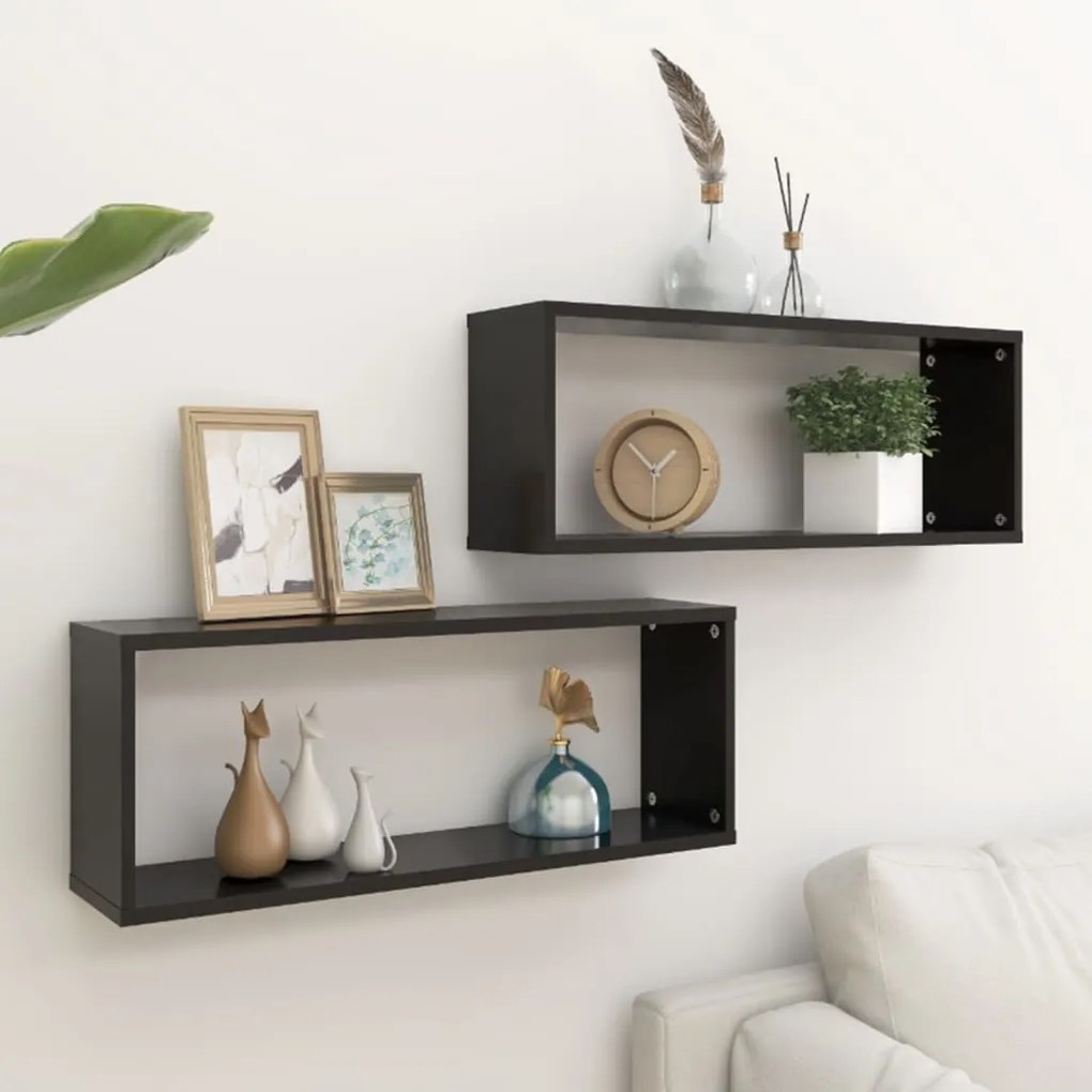 Mensole Parete A Cubo 2pz Nere 60x15x23 Cm Legno Multistrato /
