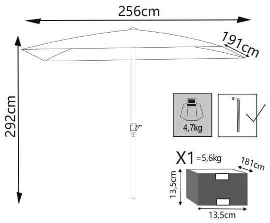 MARITUS - ombrellone da giardino palo centrale 2 x 3 m