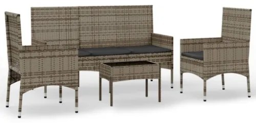 Set Divani da Giardino 4 pz con Cuscini in Polyrattan Grigio