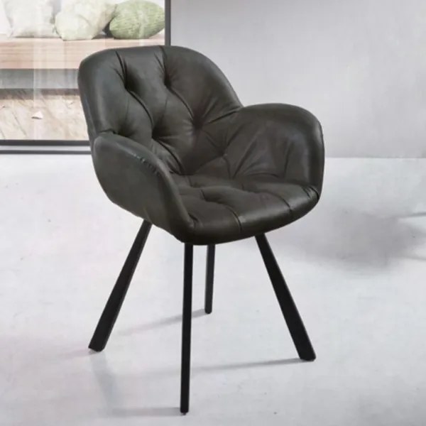 Sedia da soggiorno in ecopelle Antracite gambe metallo CELIA Set 2 pz