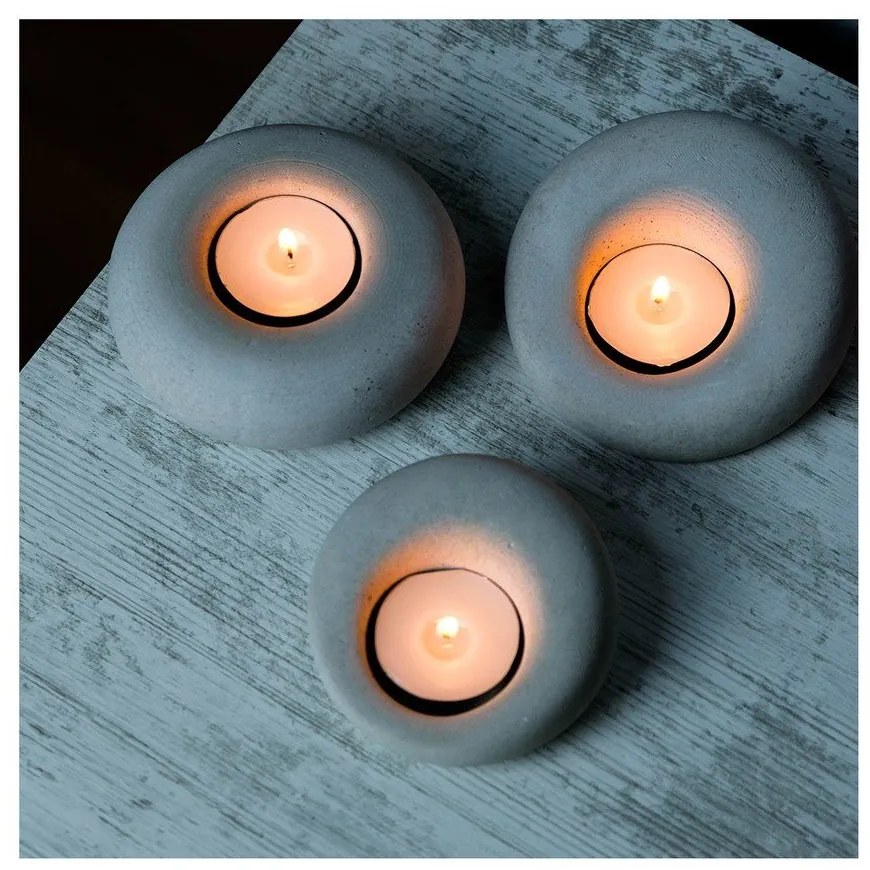 Candelieri in cemento in set da tè 3 pezzi Donut - Mioli Decor
