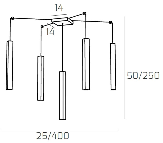 Sospensione Moderna Square Tube Metallo Marrone 5 Luci Gu10