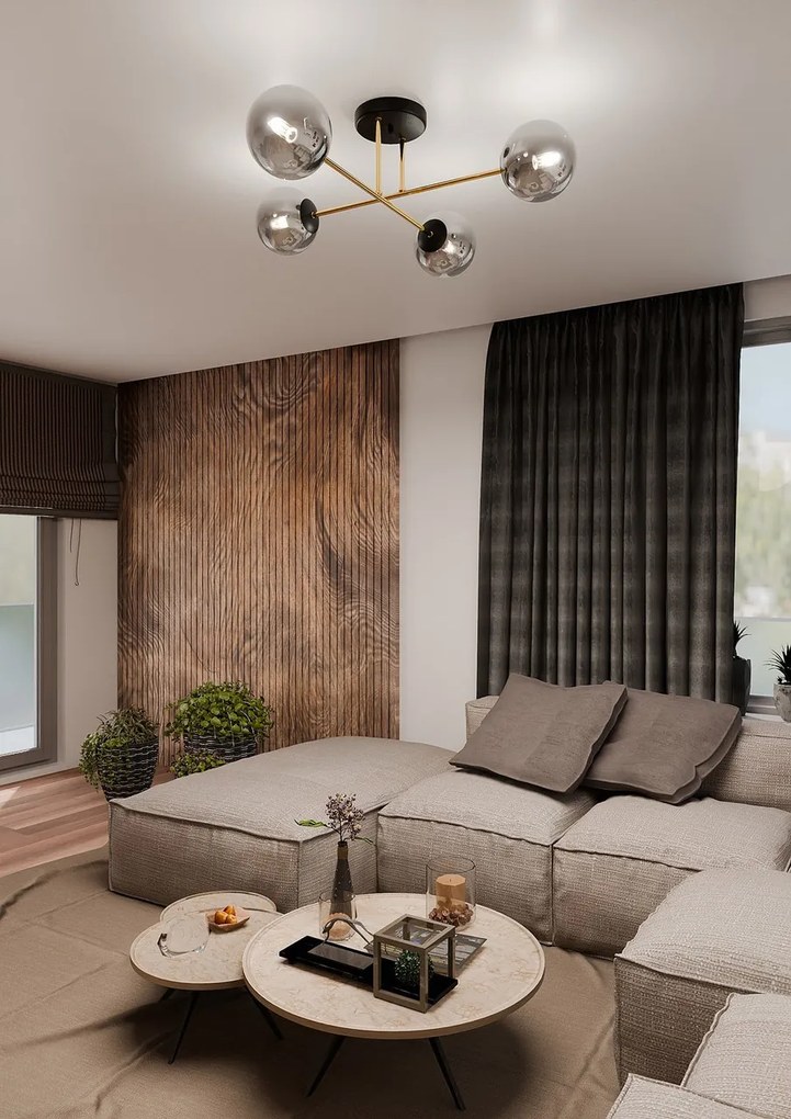 Lampadario da Soffitto MAGNUM 4 in Acciaio e Vetro 4xE14