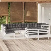 Set Divani da Giardino 10 pz con Cuscini Bianchi Legno di Pino 3096533