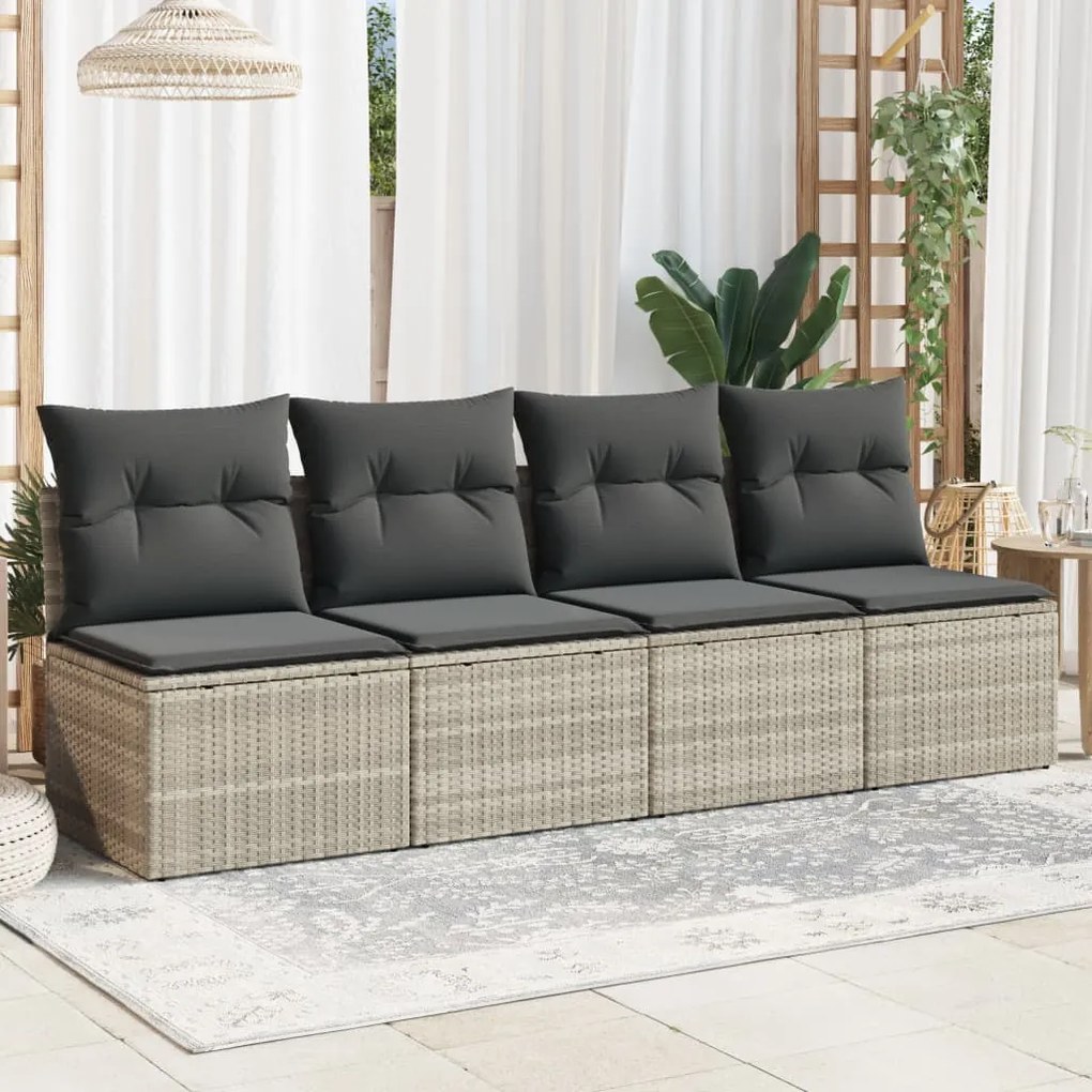 Divano da giardino con cuscini 4 posti grigio chiaro polyrattan