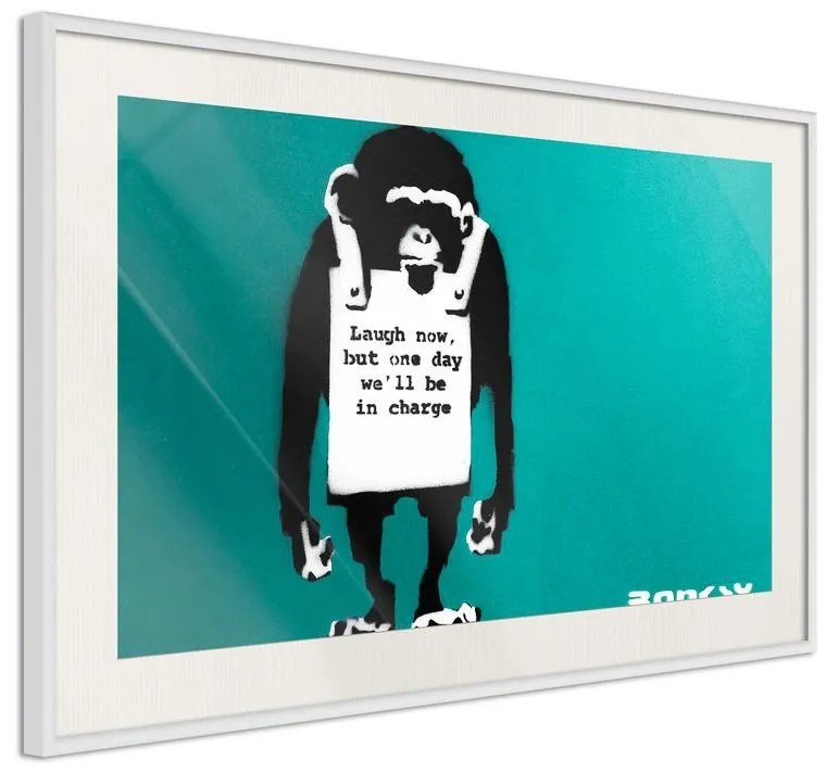 Poster  Banksy: Laugh Now  Cornice Quadri Cornice d'oro con passe-partout, Larghezza x Altezza Home decor 45x30