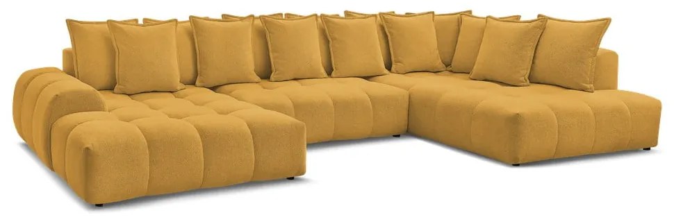 Divano angolare color senape allungabile e con contenitore (penisola a destra/a U) con rivestimento in ciniglia Everest – Bobochic Paris