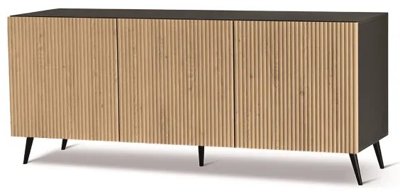 Madia 180 cm in legno Antracite e Rovere 3 ante con 5 piedini - RONDA