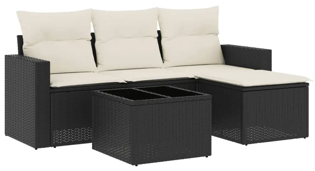 Set divani da giardino 5 pz con cuscini in polyrattan nero