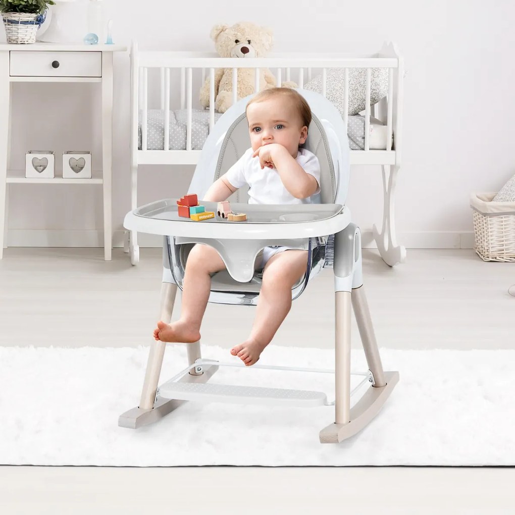 Costway Seggiolone convertibile per bambini con altezza regolabile, Sedia 3 in 1 di legno per mangiare per casa Grigio