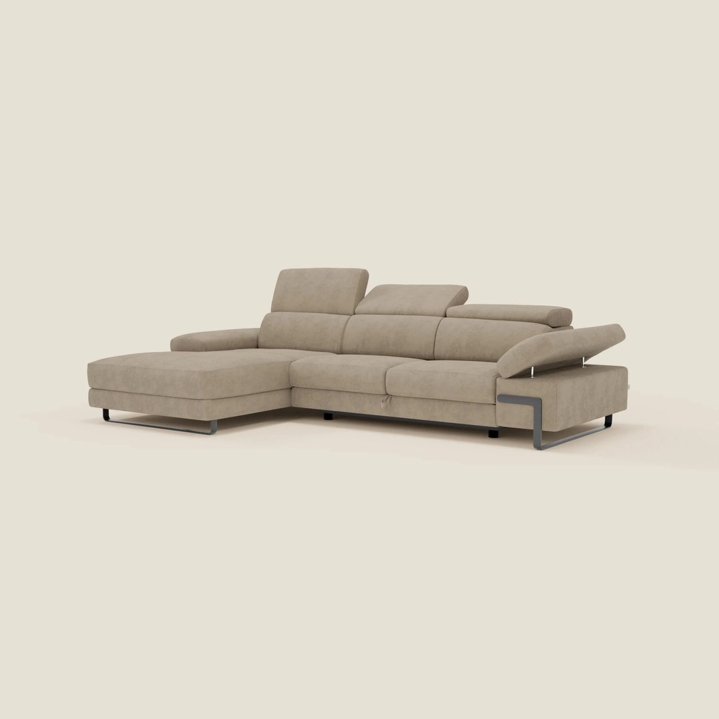 Zayana Divano angolare estraibile - braccioli e poggiatesta reclinabili in tessuto impermeabile T02 beige