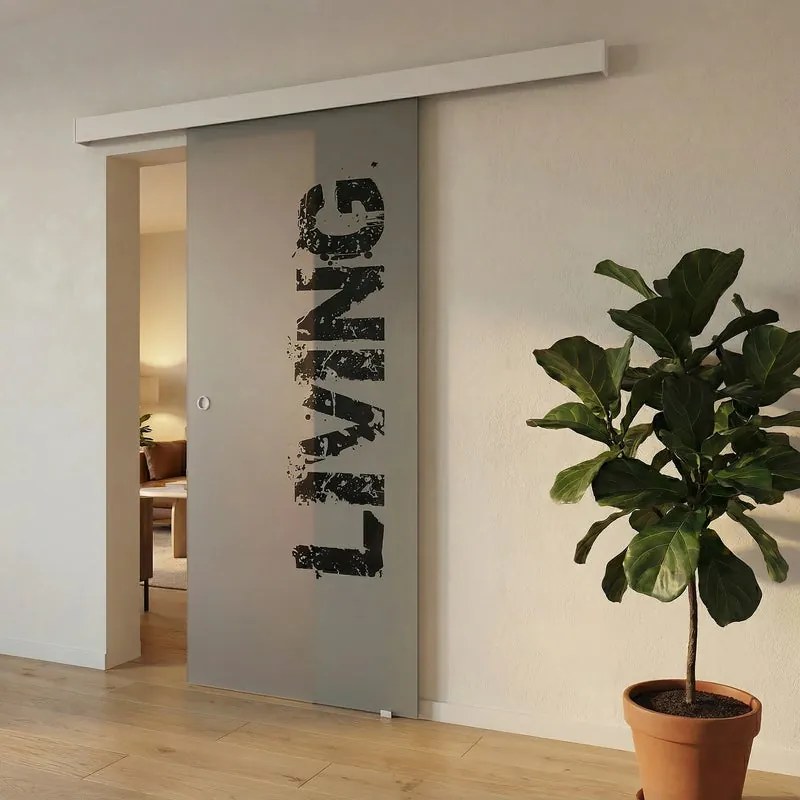 Porta scorrevole reversibile Living in vetro trasparente, L 88 x H 215 cm, con binario Meli