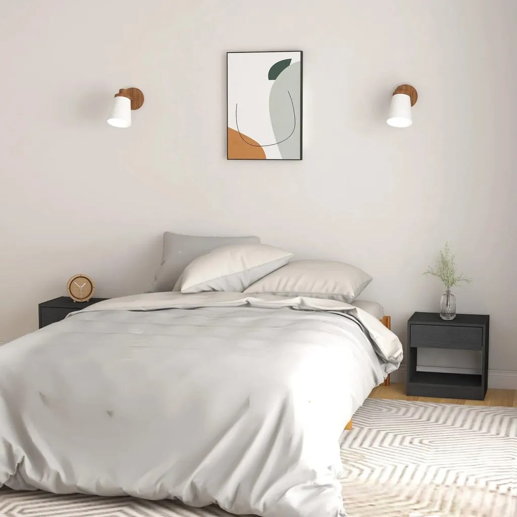 Comodini 2 Pz Grigi 40x31x40 Cm İn Legno Massello Di Pino /