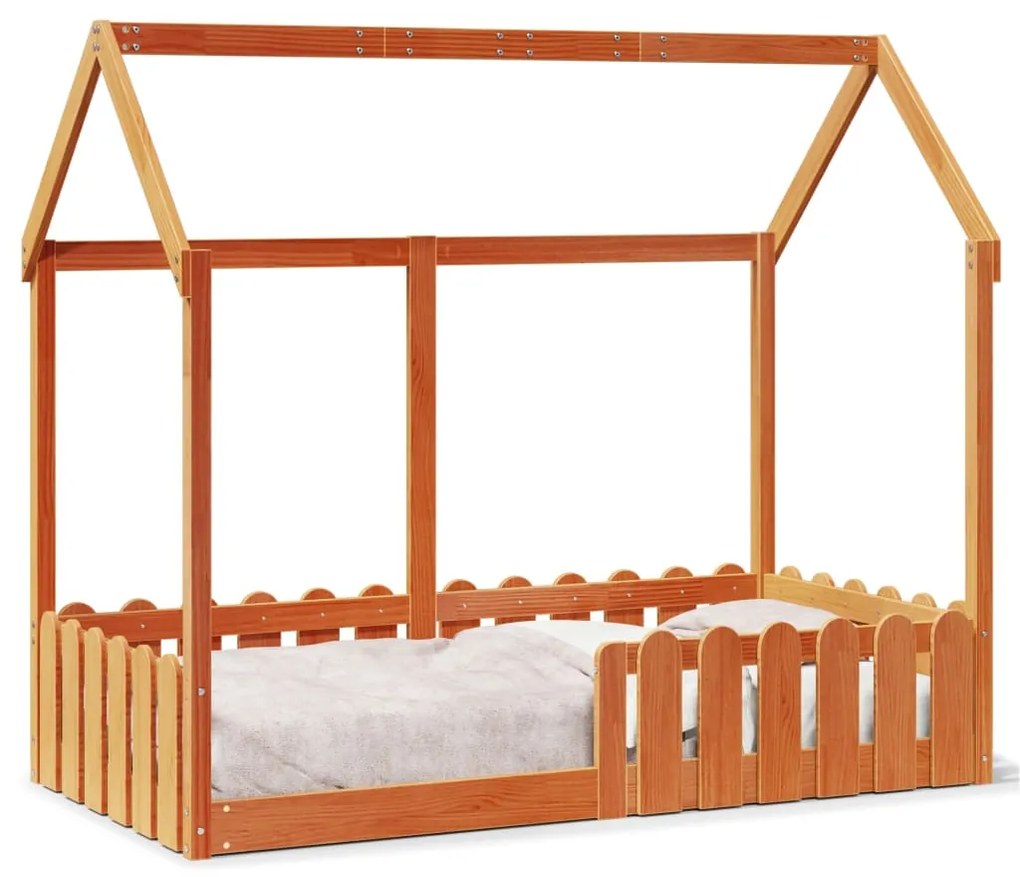 Giroletto Casetta Bambini Marrone Cera 80x160 Cm Massello Pino /