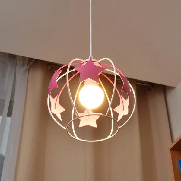 Lampadario a sospensione per bambini STARS 1xE27/15W/230V rosa/bianco
