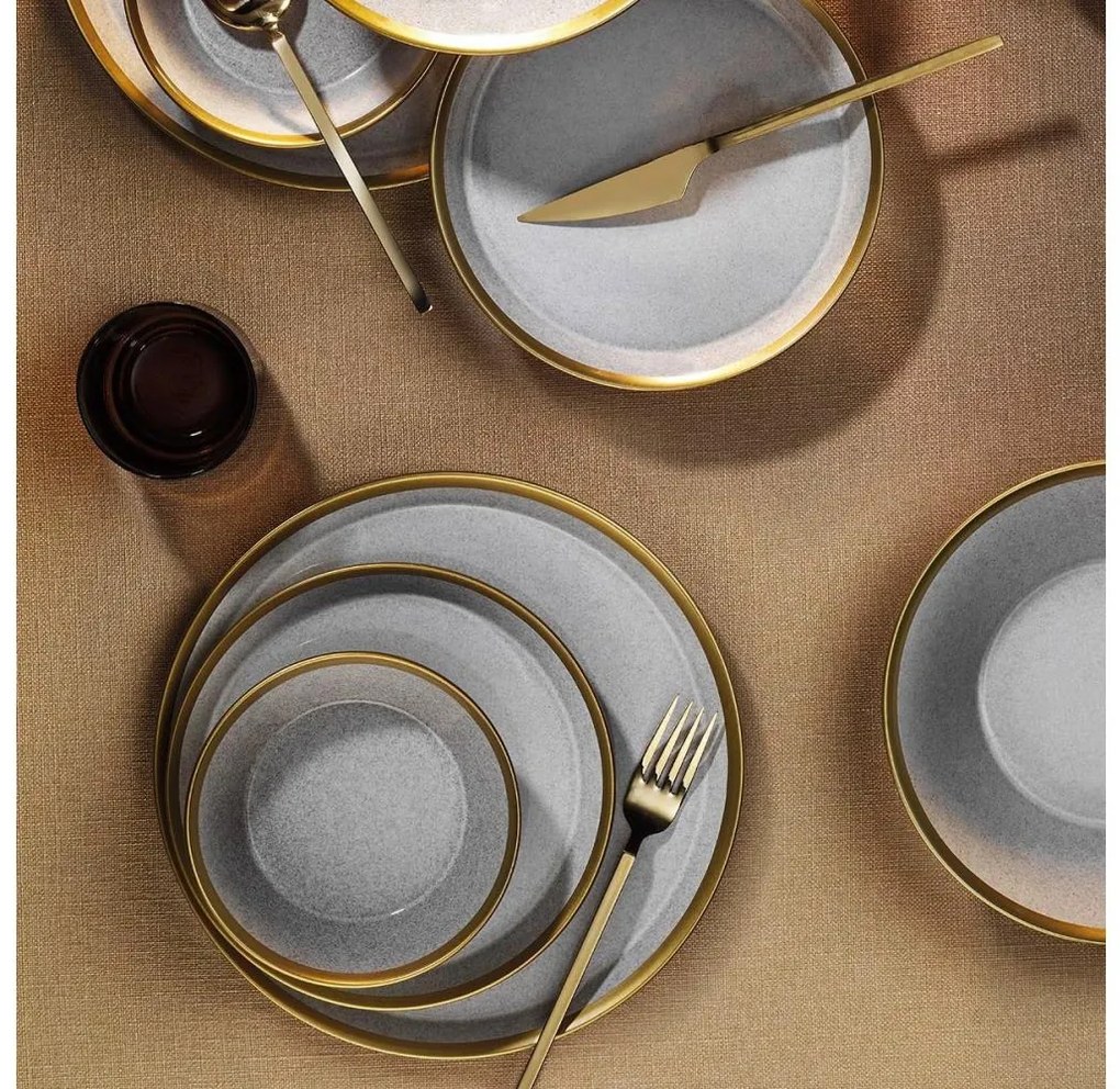 Set da tavola 8 pezzi, grigio/oro, in porcellana