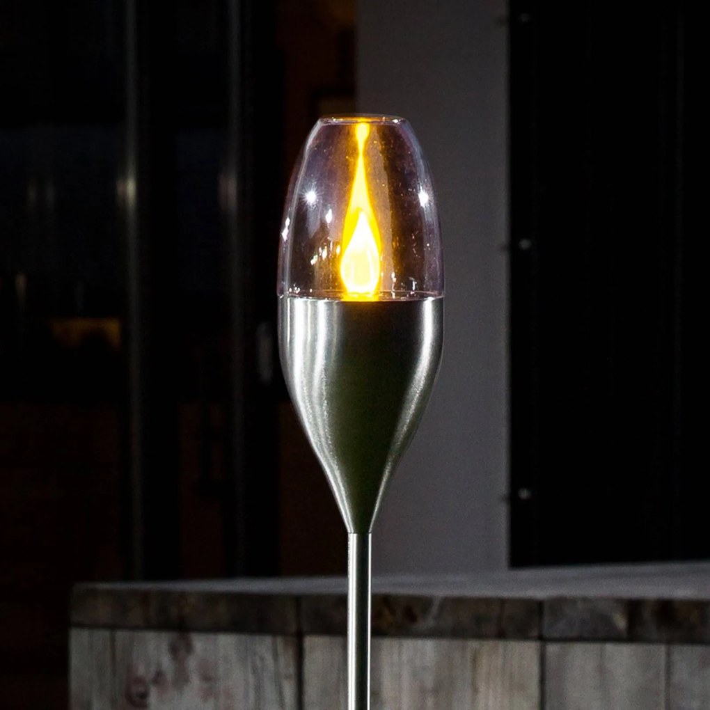 Lindby Lampada LED solare Jari, altezza 122 cm, acciaio inox, trasparente JARI, Alluminio / Grigio / Zincato, Acciaio Inox, Moderno, Lampade solari