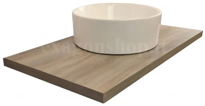 Mensola 90x50 con lavabo tondo 41 cm da appoggio in nobilitato Olmo