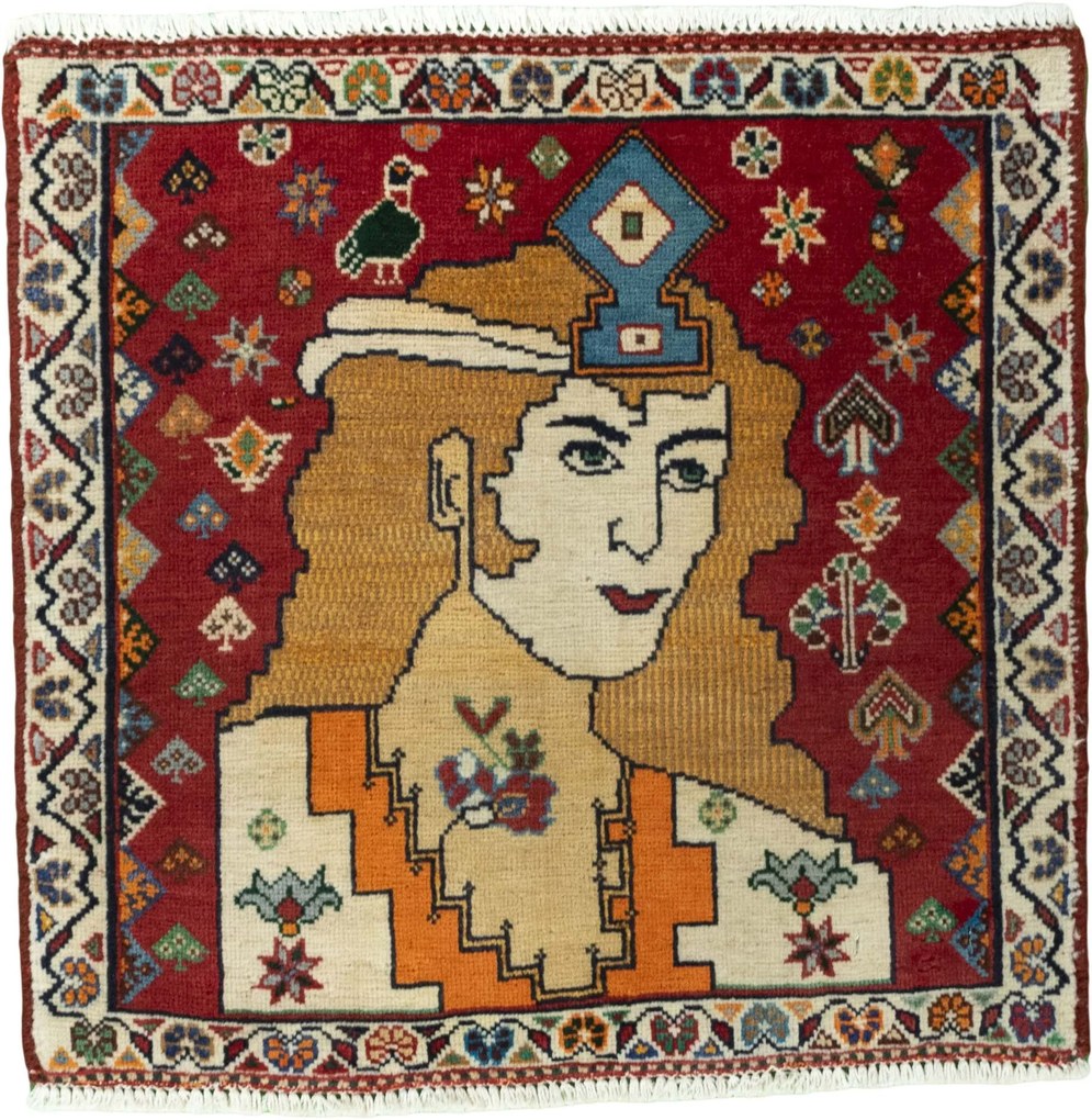 Shiraz Tappeto 60x60 Rosso (Iran) Annodato A Mano