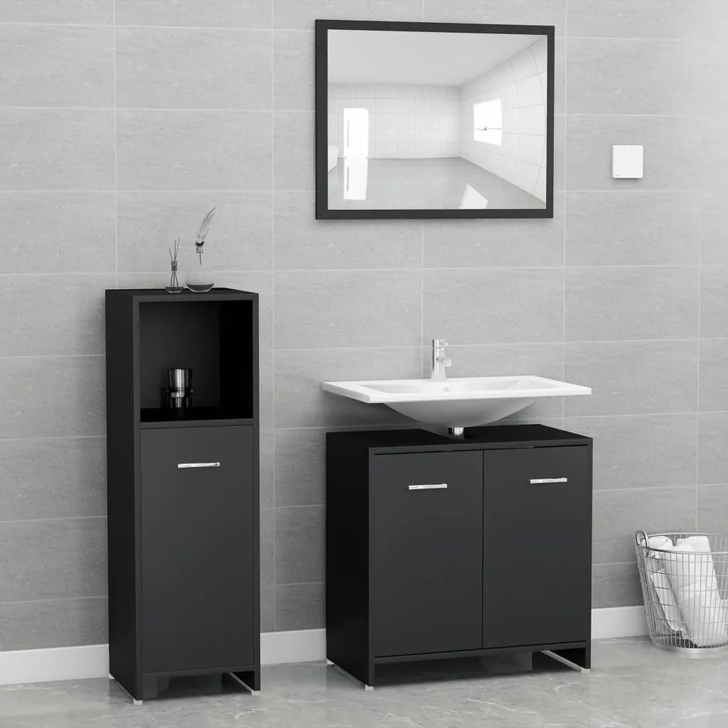 Set Mobili Da Bagno 3 Pz Nero İn Truciolato /