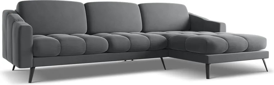 Divano angolare grigio (con penisola a destra) con rivestimento in velluto Nalu – Makamii