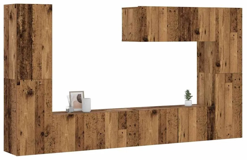 Mobili Tv A Parete 7 Pz Legno Antico İn Legno Multistrato /