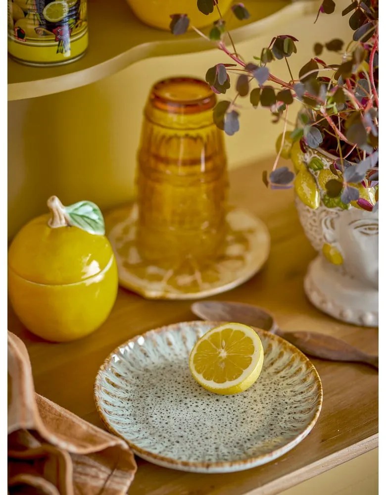 Piatto da portata blu e beige in gres ø 17 cm Fleur – Bloomingville