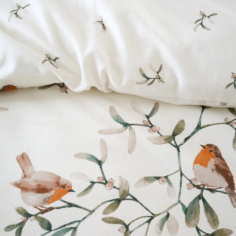 Set copripiumino e federa color crema in flanella per letto matrimoniale e per letto esteso 230x220 cm Mistletoe Robins – Catherine Lansfield