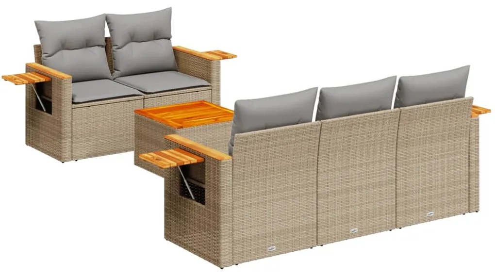 Set Divano da Giardino 6 pz con Cuscini Beige in Polyrattan