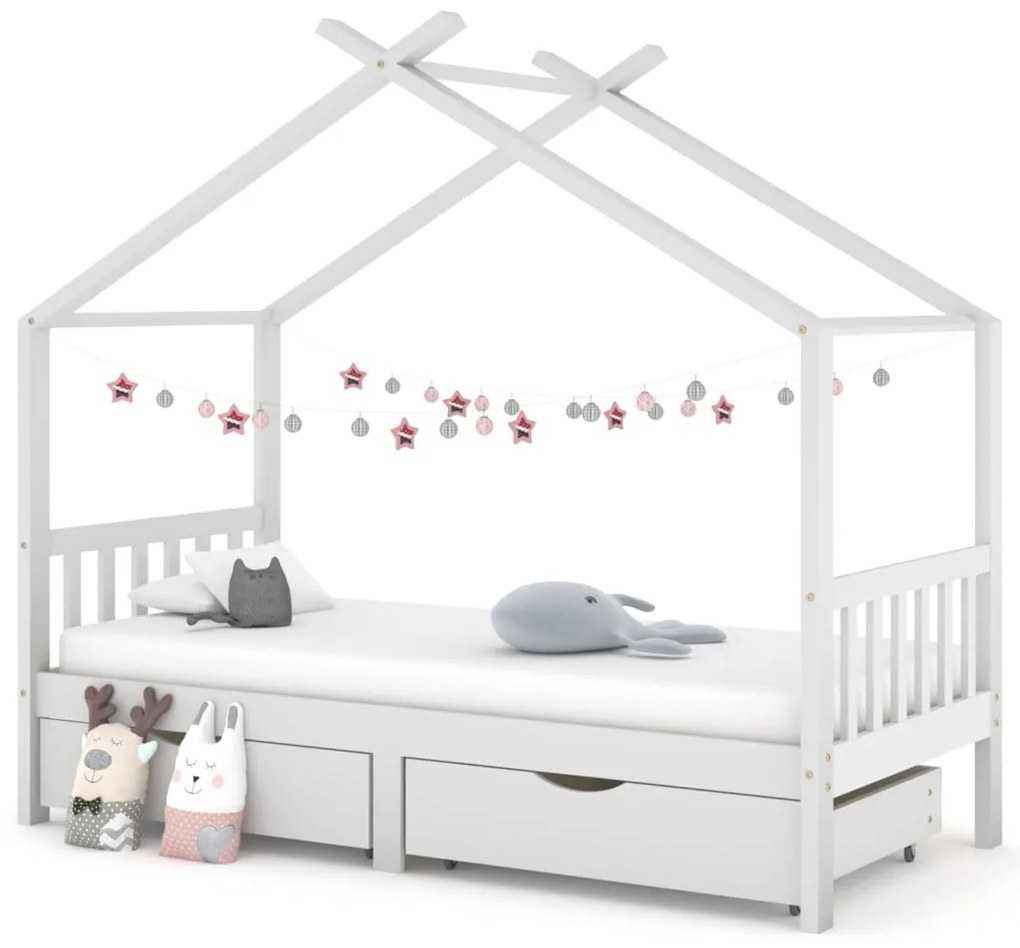Giroletto Bambini Bianco Con Cassetti Massello Di Pino 90x200cm /