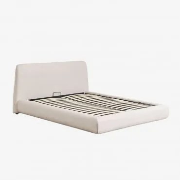 Letto Con Contenitore Imbottito Norena Tessuto Beige Crema & 150 X 190 Cm - Sklum