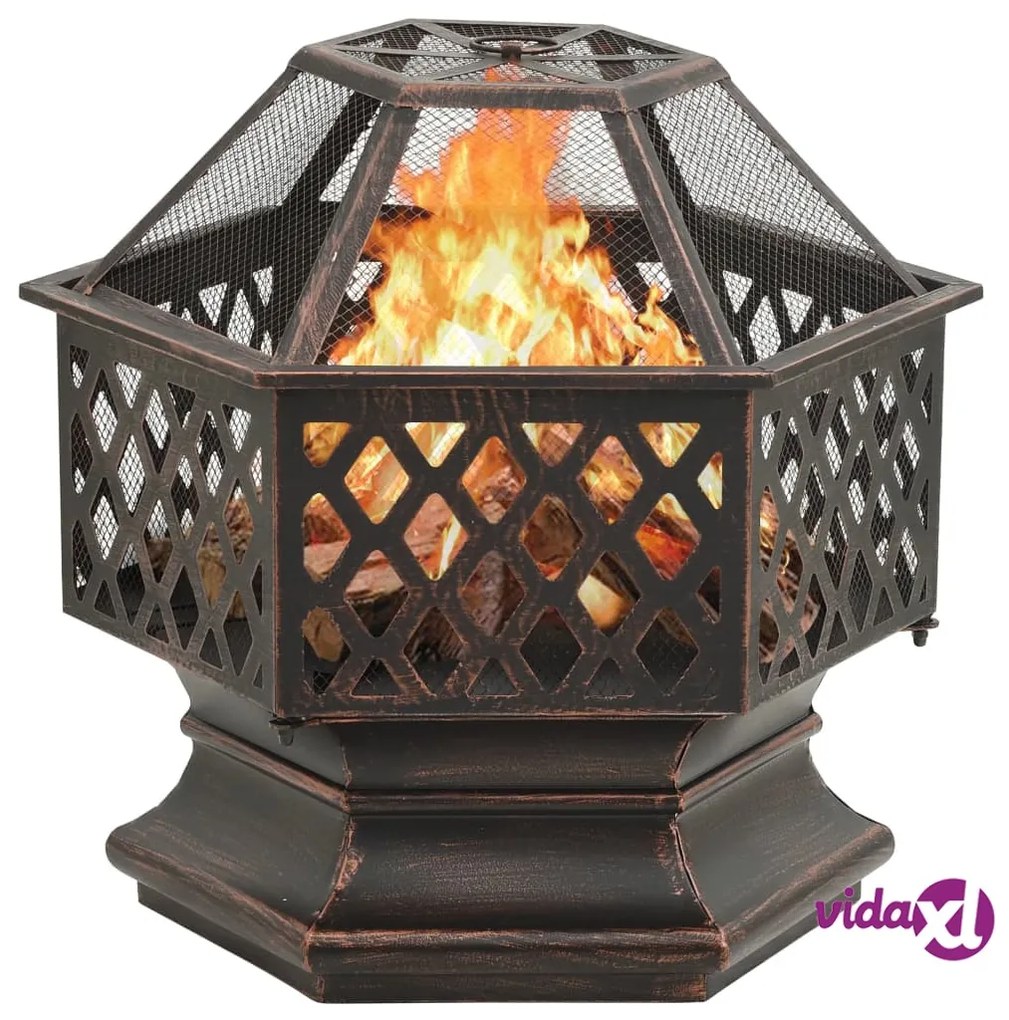 vidaXL Braciere Rustico con Attizzatoio 62x54x56 cm XXL in Acciaio