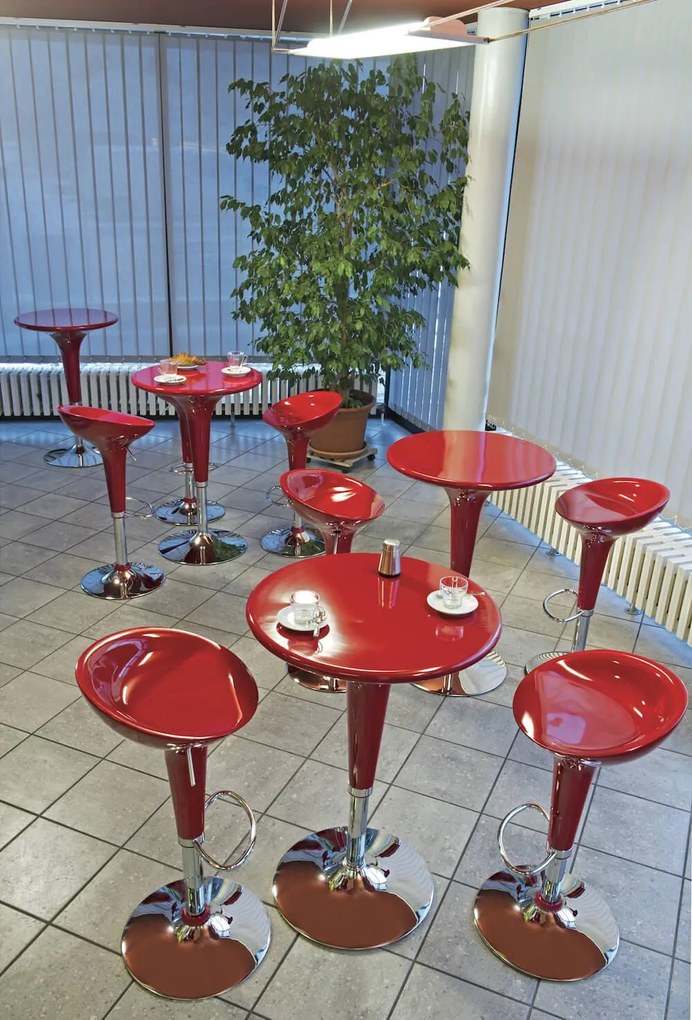 Sgabello da Bar in Abs Rosso Ed Acciaio Tosini Hc 148R...