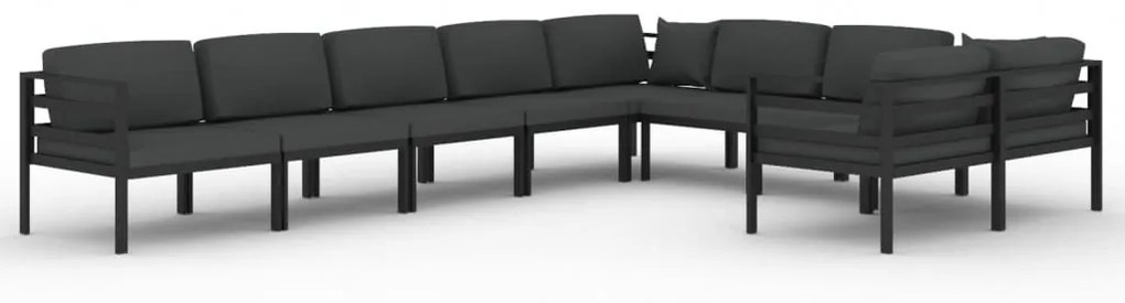 Set divani da giardino 9 pz con cuscini in alluminio antracite