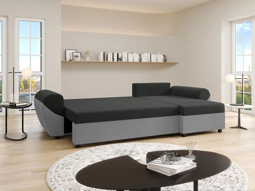 Divano letto angolare e reversibile in Tessuto Nero e Grigio LIERNO