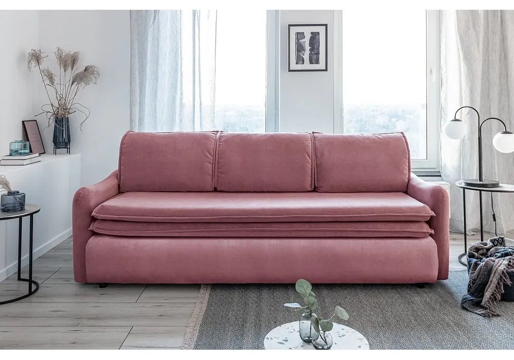 Divano letto in velluto rosa Tender Eddie - Miuform