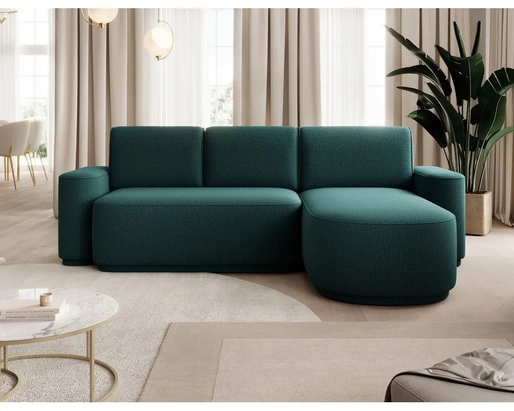 Divano angolare verde allungabile/con contenitore (con penisola a destra/con chaise lounge) e rivestimento in ciniglia Aurumm – ELTAP