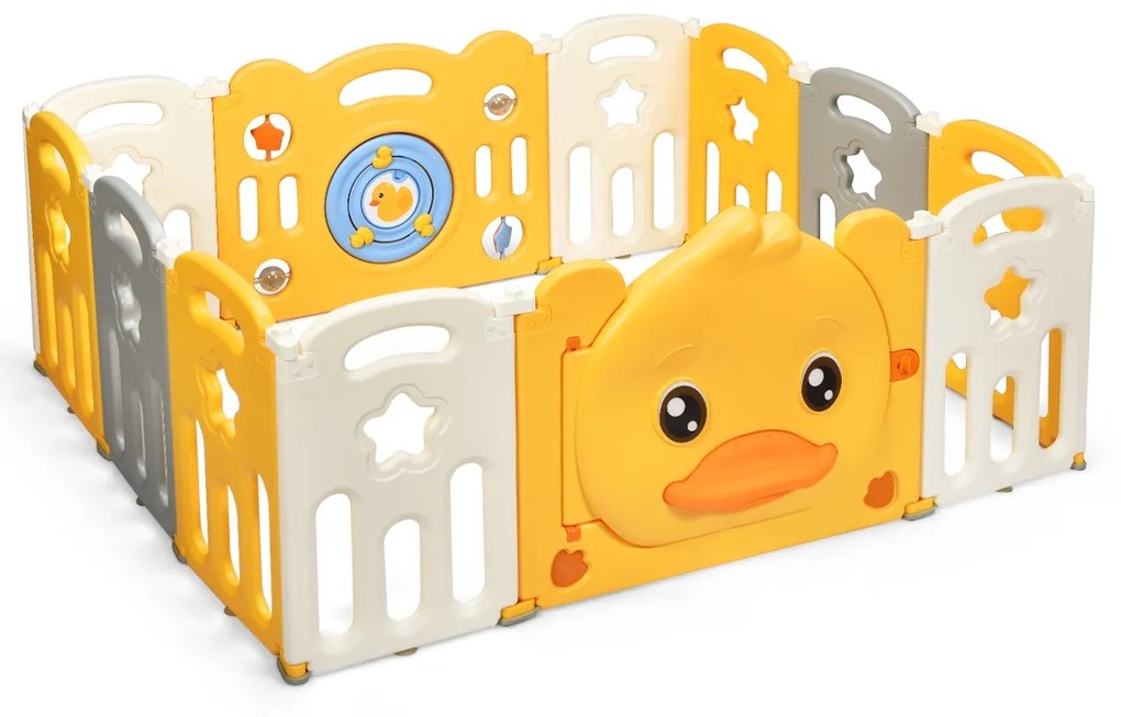 Costway Box pieghevole per interno ed esterno per bambini, Centro attività sicuro con disegno di anatroccolo giallo