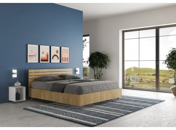 Letto matrimoniale senza rete 160x190 testata dritta con doghe quercia Ankel