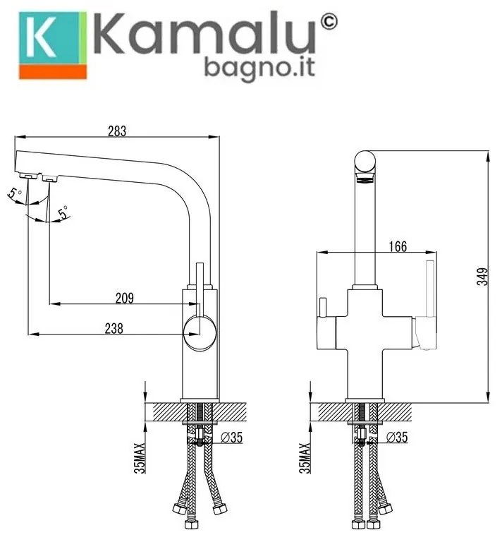 Kamalu - miscelatore cucina con deviatore e finitura cromata | kam-070