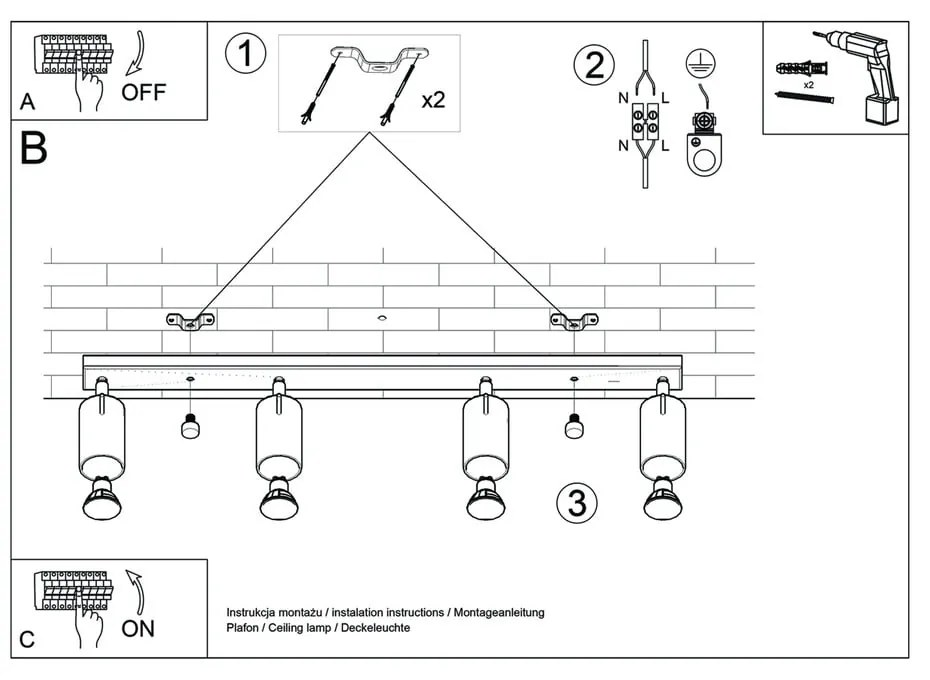 Apparecchio da soffitto bianco 4L Etna - Sollux