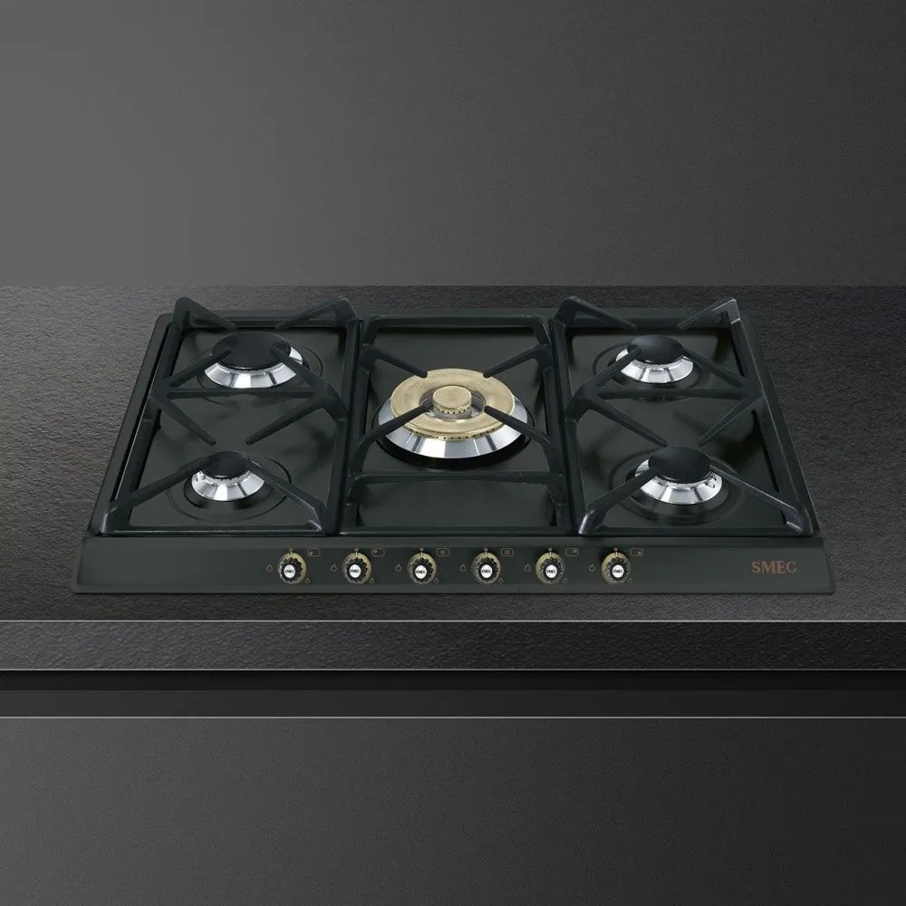 Piano Cottura 70 cm 5 Fuochi Gas Smeg SR775AO - Griglie in Ghisa, Antracite
