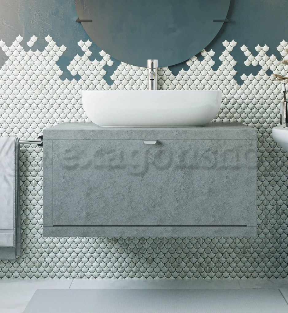 Mobile bagno Grigio Cielo 80x50 Thema un cassetto e Lavabo da appoggio in ceramica