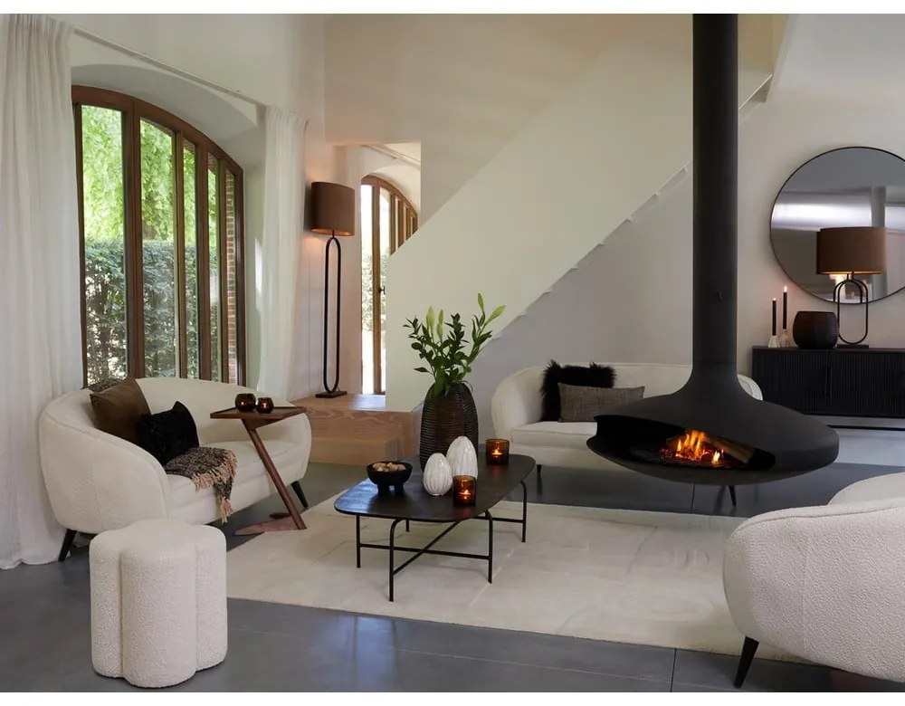 Sgabello crema in tessuto bouclé Nalani - Light & Living