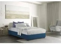 Letto piazza e mezza Gaia, Letto contenitore con rivestimento in tessuto, Made in Italy, Apertura laterale, con materasso cm 120x190 incluso, Blu