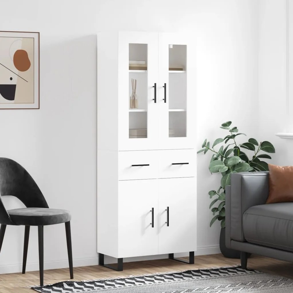 Credenza Bianco Lucido 69,5x34x180 Cm İn Legno Multistrato /